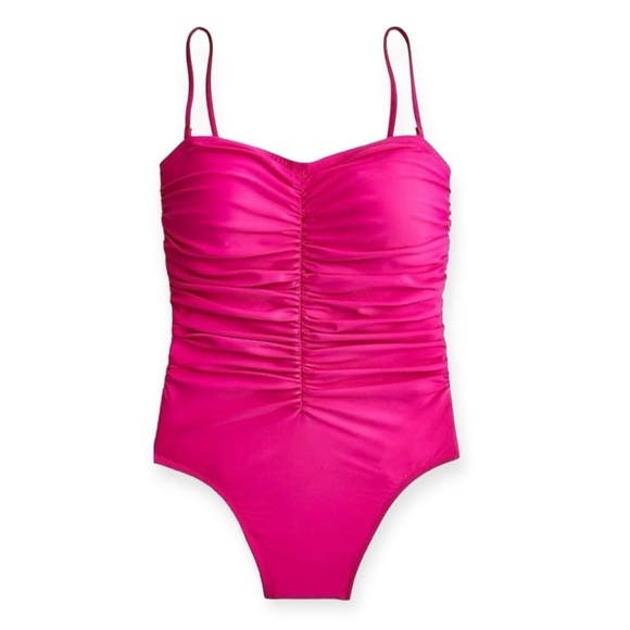 J. CREW Ruched Sweetheart One Piece Swimsuit Radiant Fuchsia Pink 24 /3X NEW - Picture 1 of 16